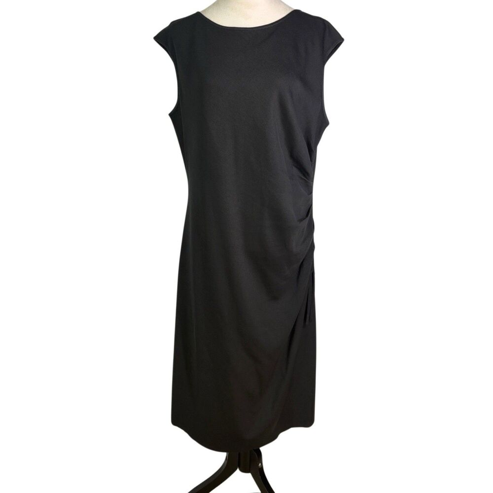 St.John Couture Dress 16 Black LBD Sleeveless Ruched Asymmetrical Midi Zip 40" L